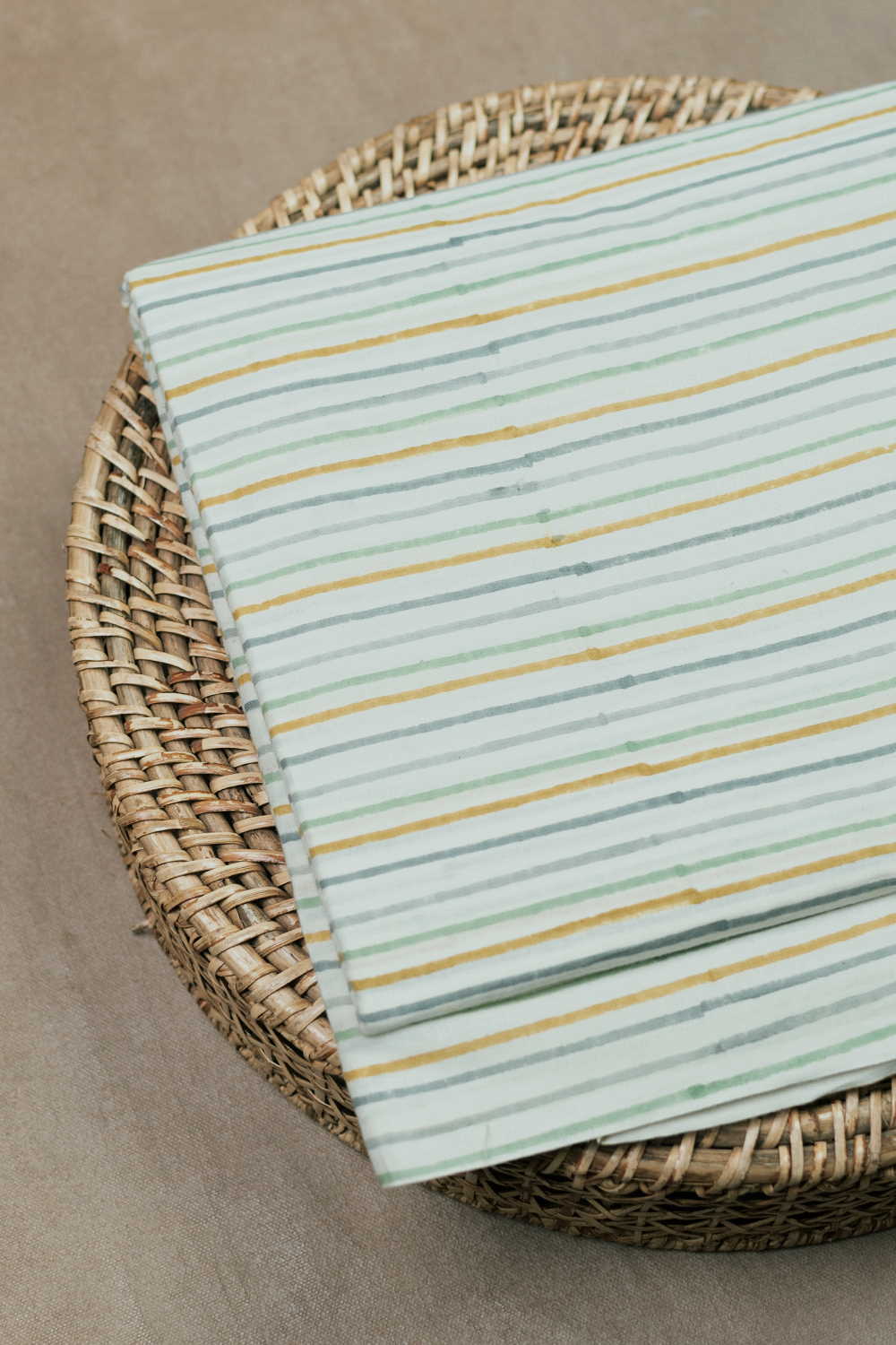 Stripes on Cream Sanganeri Cotton Fabric - 1.6m