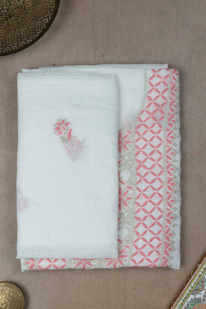 Frost Cream Chikankari Kota Cotton Top & Dupatta