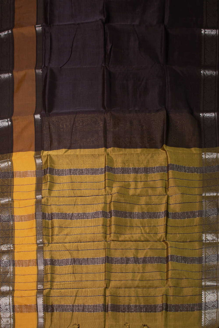 Dark Brown with Silver Border Mangalagiri Silk Cotton saree