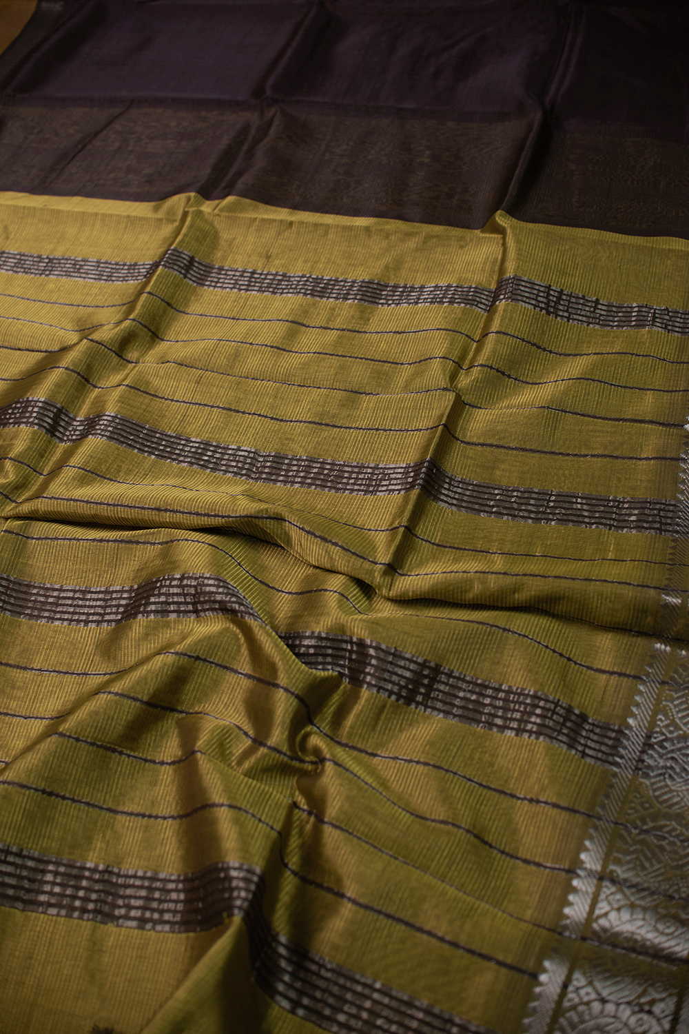 Dark Brown with Silver Border Mangalagiri Silk Cotton saree