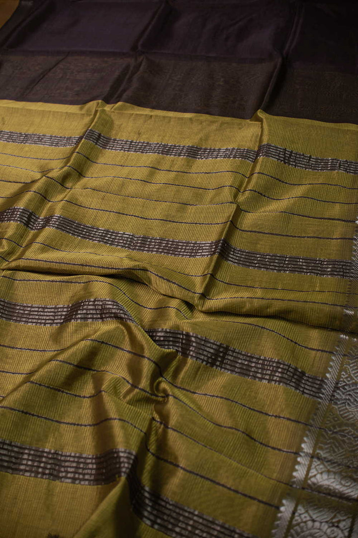 Dark Brown with Silver Border Mangalagiri Silk Cotton saree
