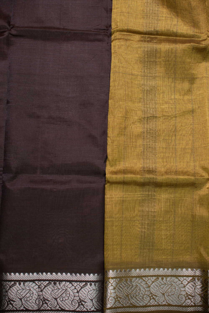Dark Brown with Silver Border Mangalagiri Silk Cotton saree