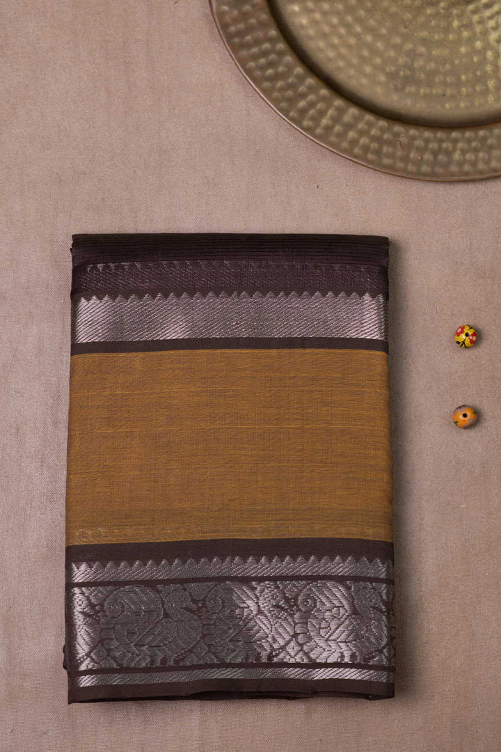 Dark Brown with Silver Border Mangalagiri Silk Cotton saree