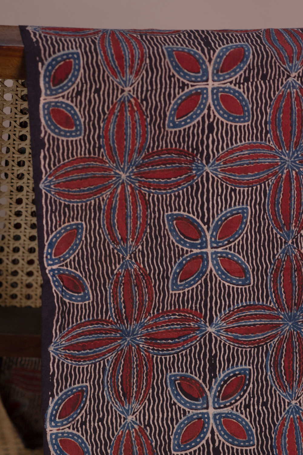 Floral Pattern - Black Ajrak Cotton Fabric