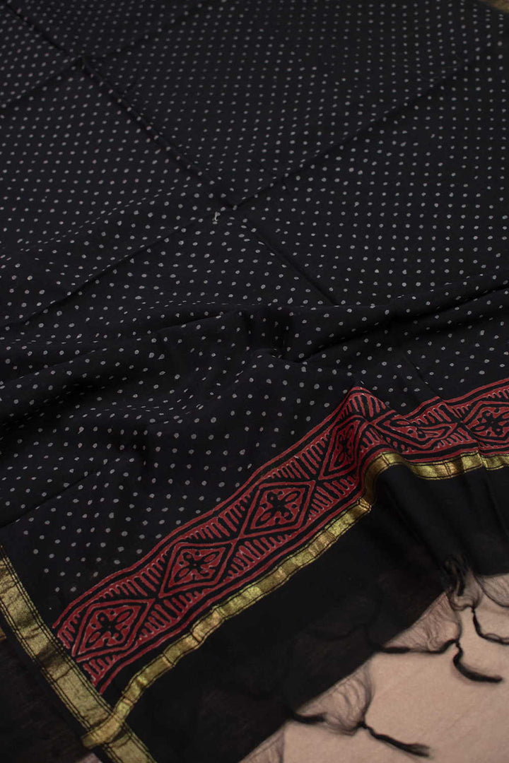 Dots on Black Block Printed Chanderi Dupatta