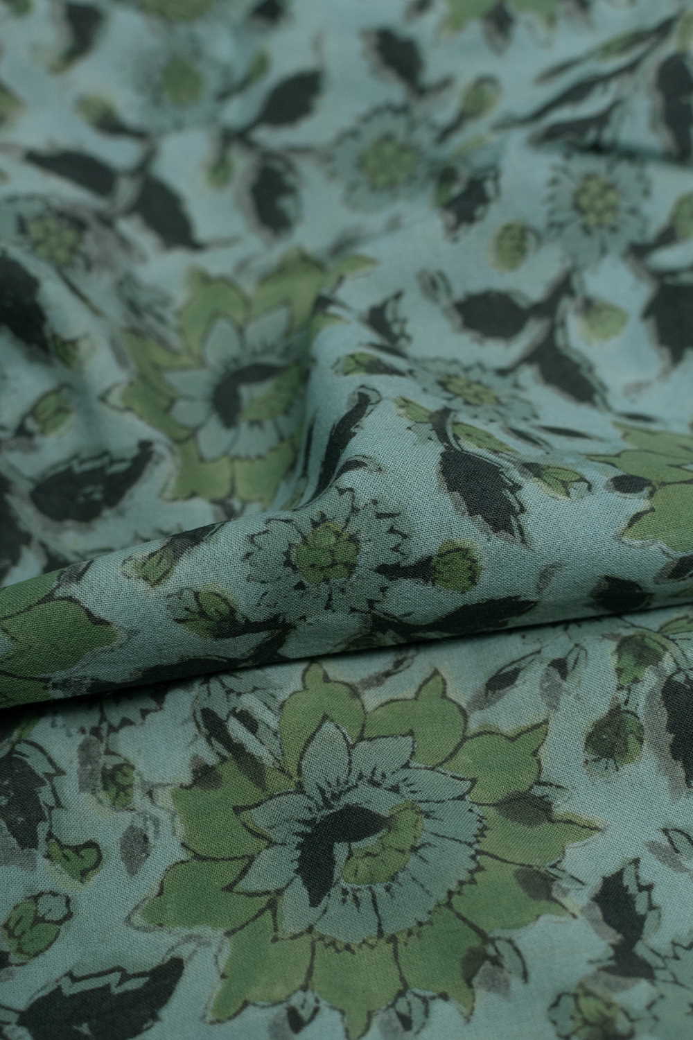 Green Floral Garden Bagru Cotton Fabric