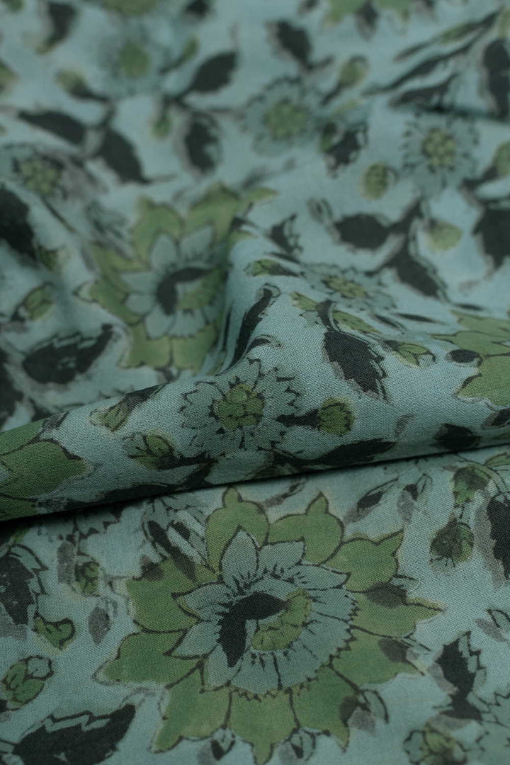 Green Floral Garden Bagru Cotton Fabric