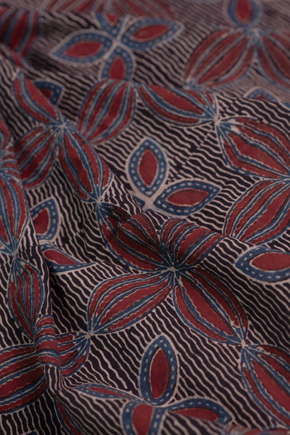 Floral Pattern - Black Ajrak Cotton Fabric