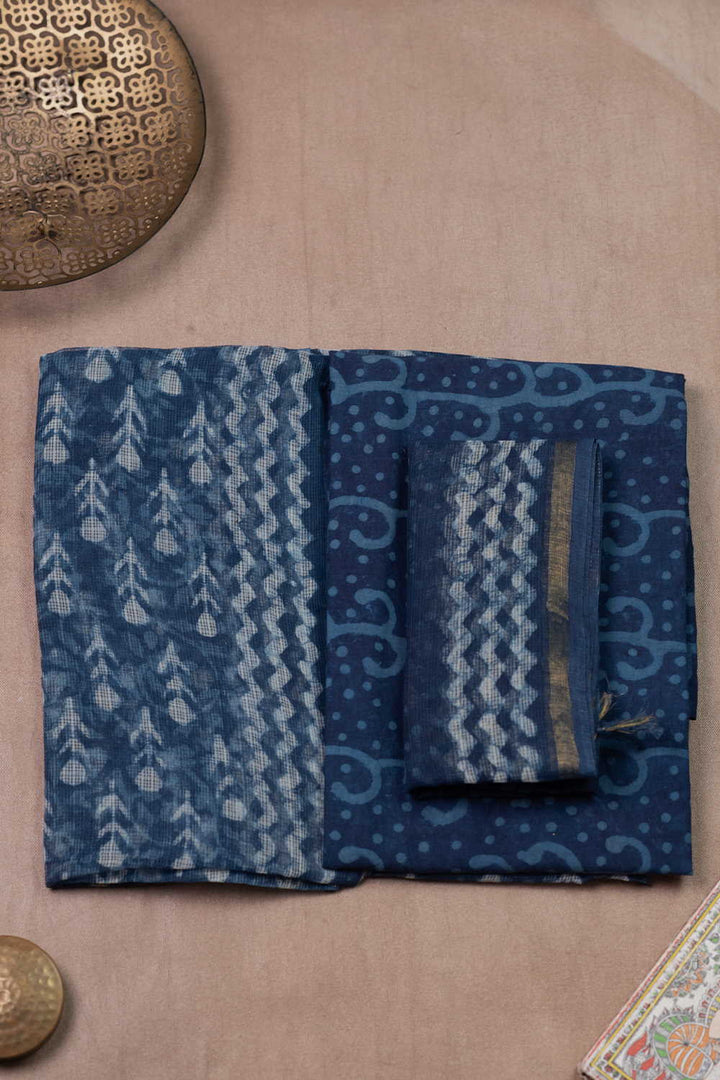 Light Indigo Block Printed Kota Cotton Suit