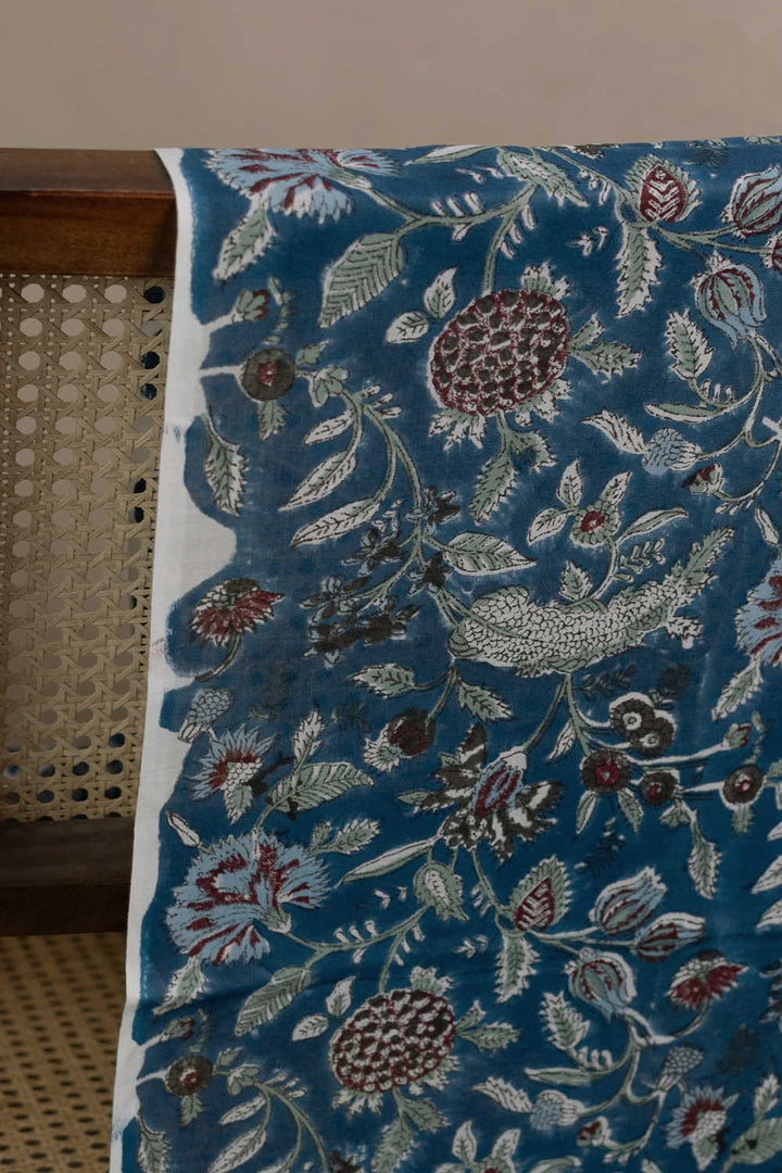 Tealwood Blossom Sanganeri Mul Cotton Fabric - 1m