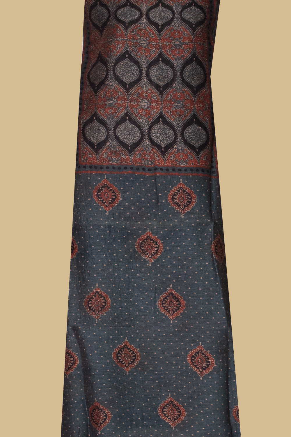 Indigo Ajrak Linen Kurta Fabric