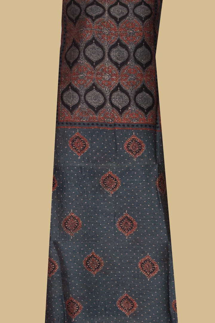 Indigo Ajrak Linen Kurta Fabric