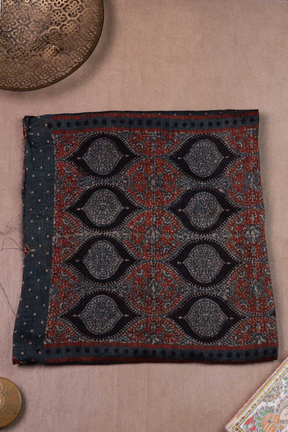 Indigo Ajrak Linen Kurta Fabric