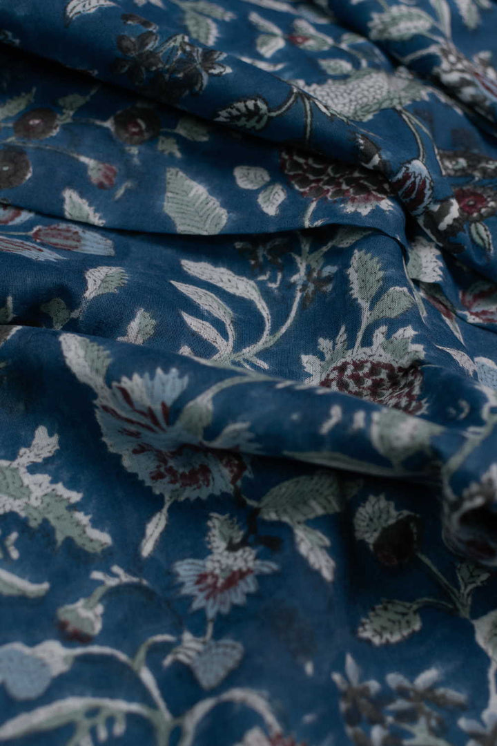 Tealwood Blossom Sanganeri Mul Cotton Fabric - 1m