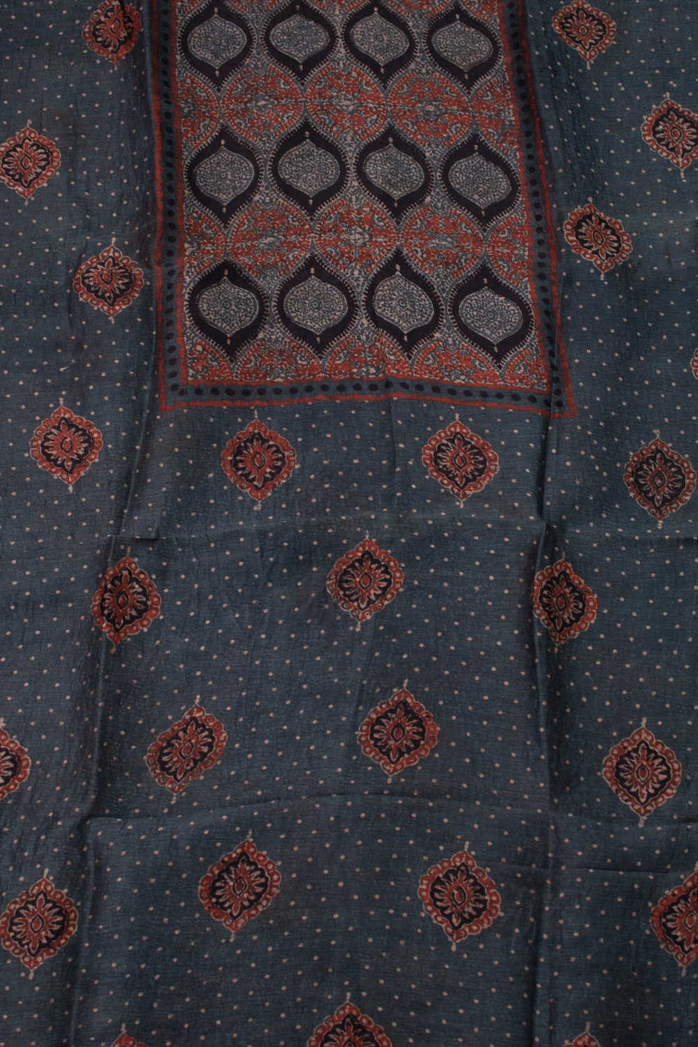 Indigo Ajrak Linen Kurta Fabric