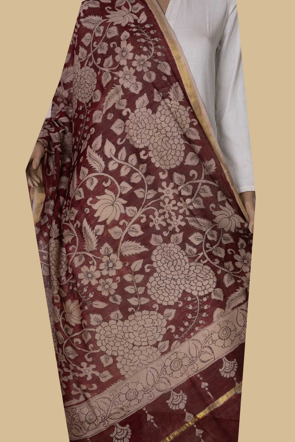 Painted Kalamkari Dupatta - Matkatus