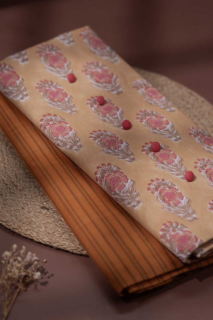 Pink Florets Sanganeri Cotton Top with Mangalagiri Bottom