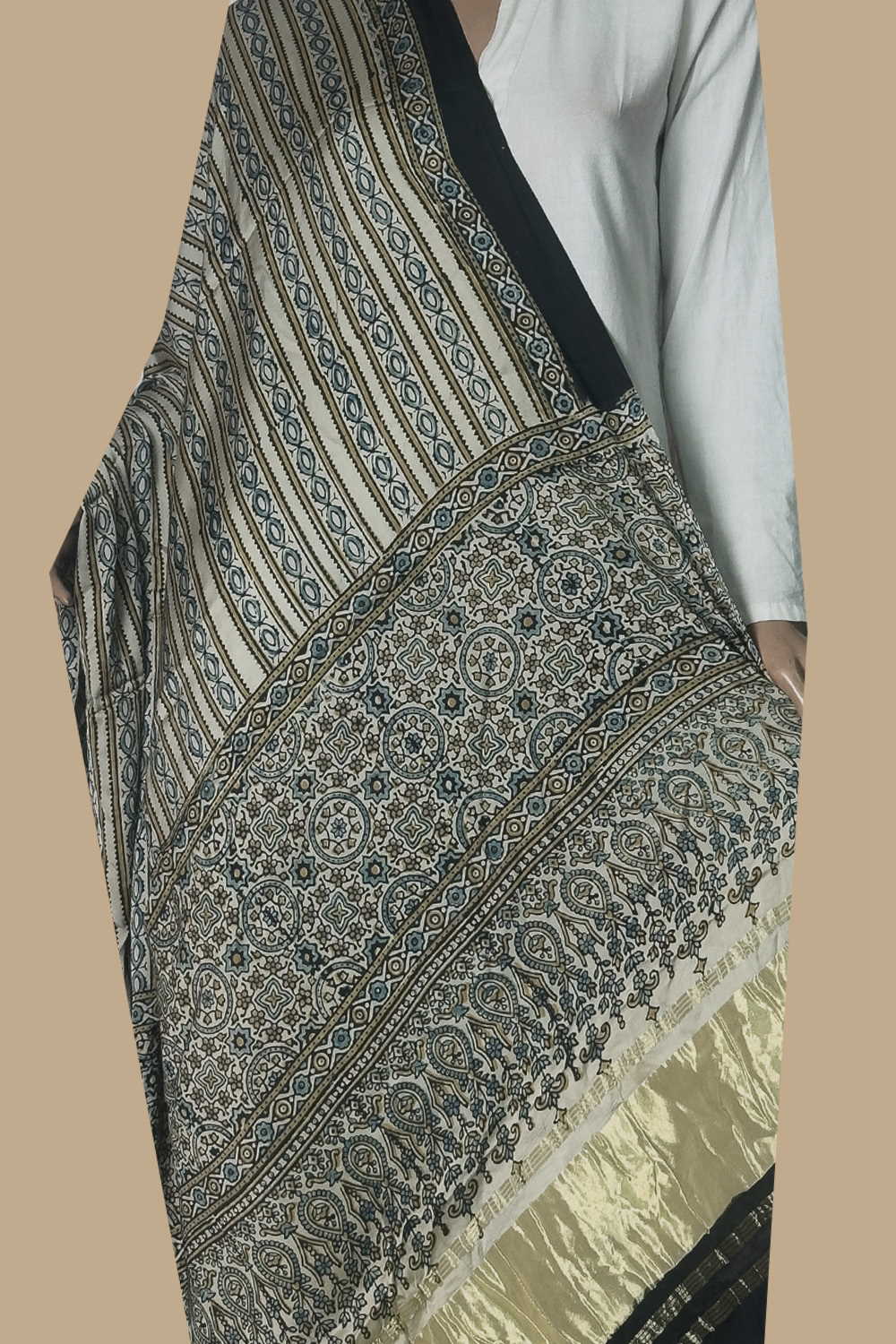 Ajrak Modal Silk Dupatta - Matkatus 