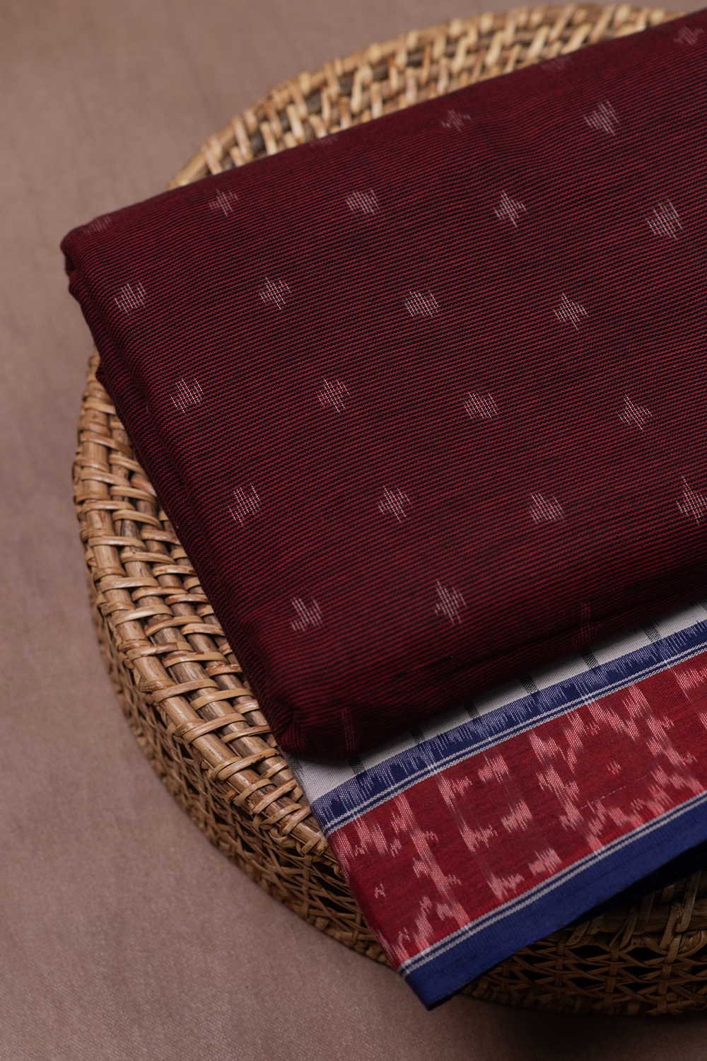 Maroon Shaded Ikat Cotton Fabric