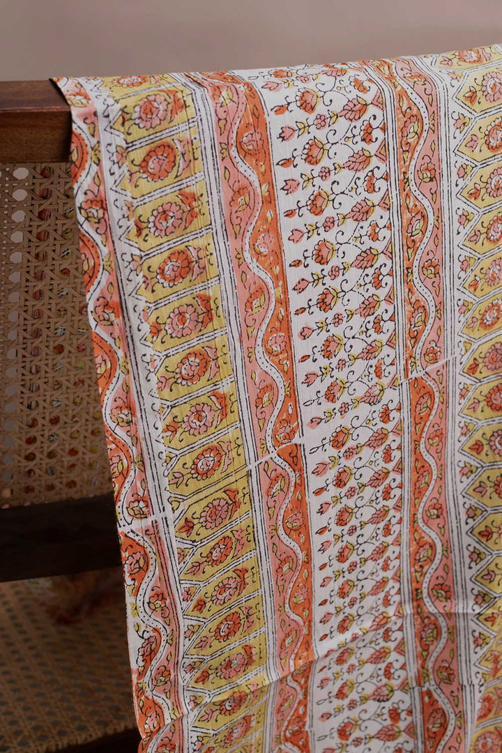 Hand block printed Sanganeri cotton fabric with floral motifs - Matkatus 