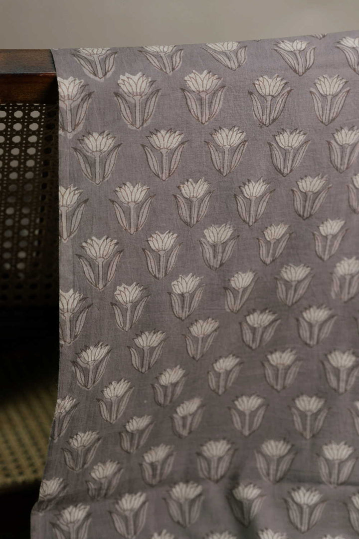 Florets on Grey Dabu Cotton Fabric - 1m