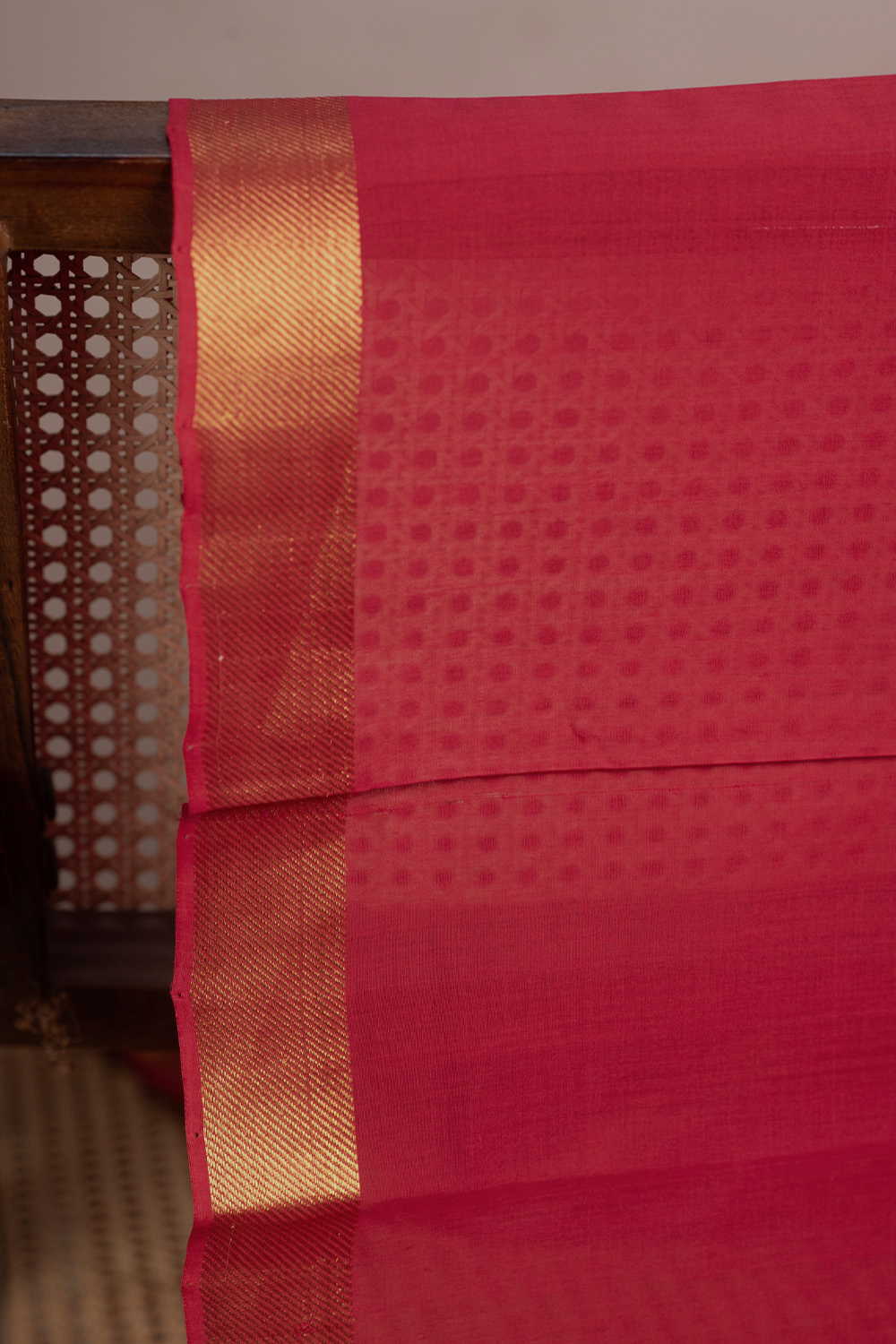 Traditional Red Mangalagiri Border Cotton Fabric