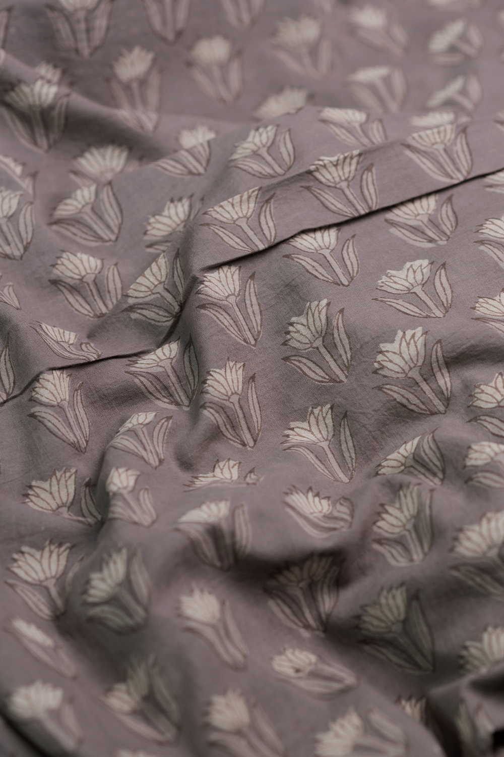 Florets on Grey Dabu Cotton Fabric - 0.9m