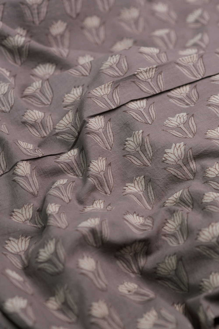 Florets on Grey Dabu Cotton Fabric - 1.3m