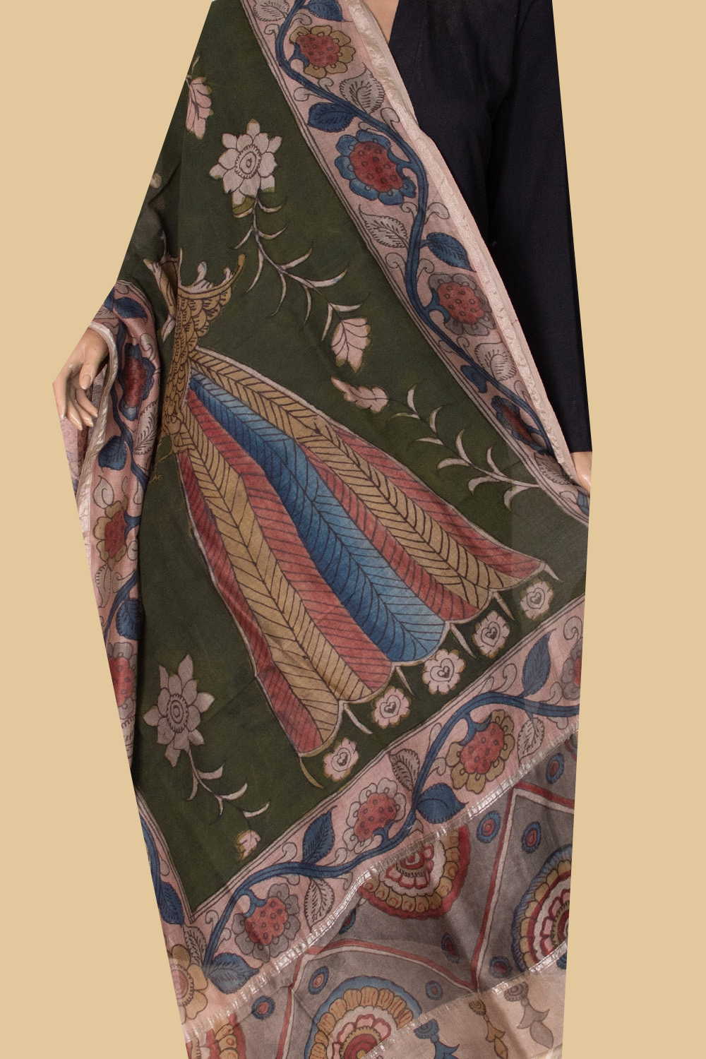 Painted Kalamkari Dupatta - Matkatus