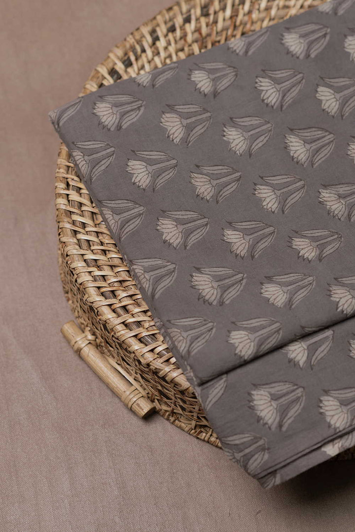 Florets on Grey Dabu Cotton Fabric - 1.3m