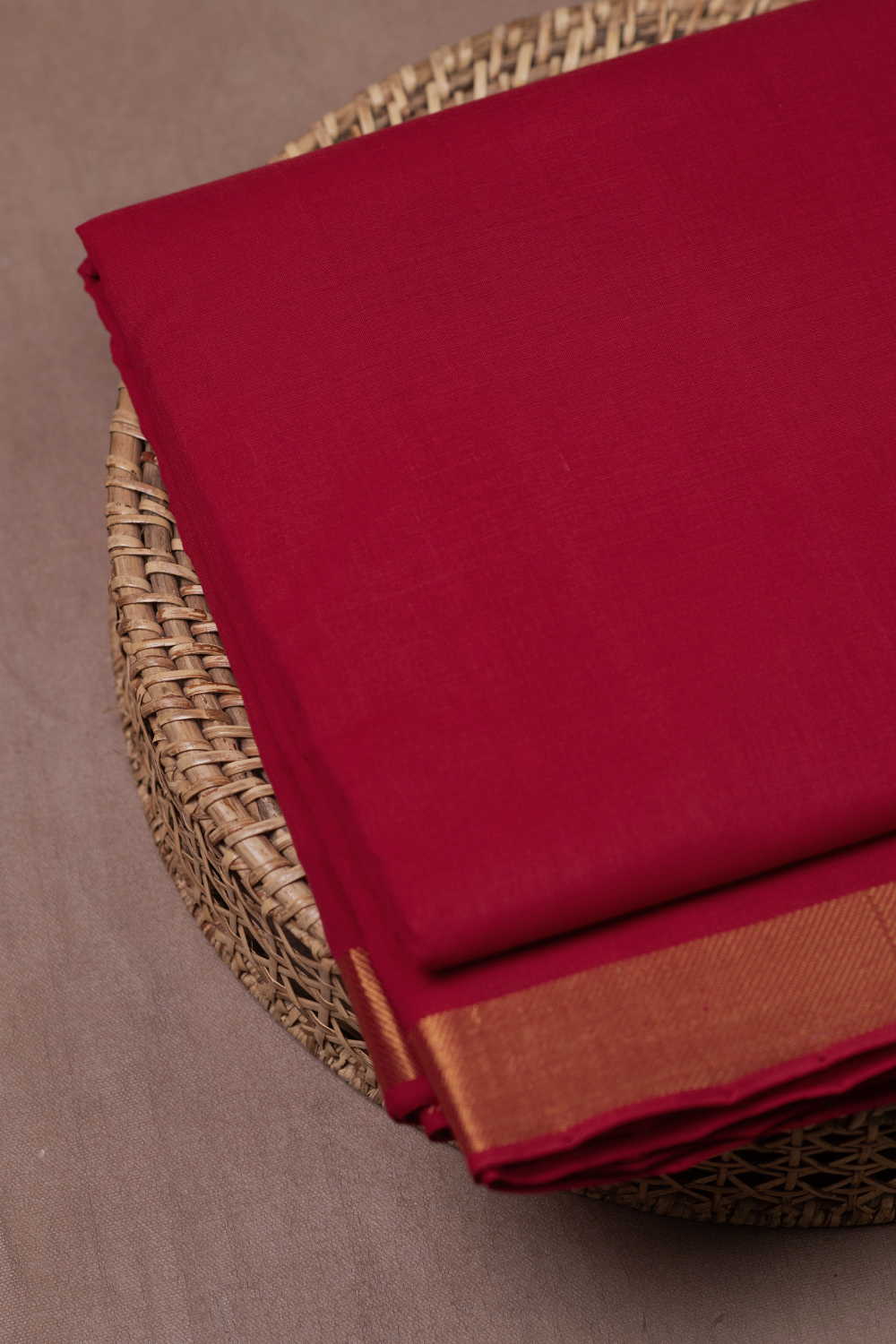 Traditional Red Mangalagiri Border Cotton Fabric