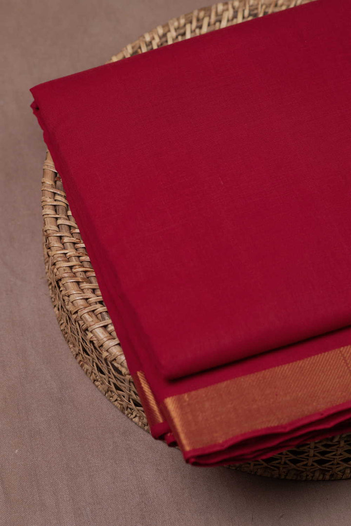 Traditional Red Mangalagiri Border Cotton Fabric