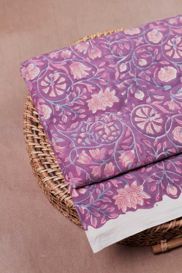 Cluster Floral - Purple Sanganeri Cotton Fabric-0.7 M