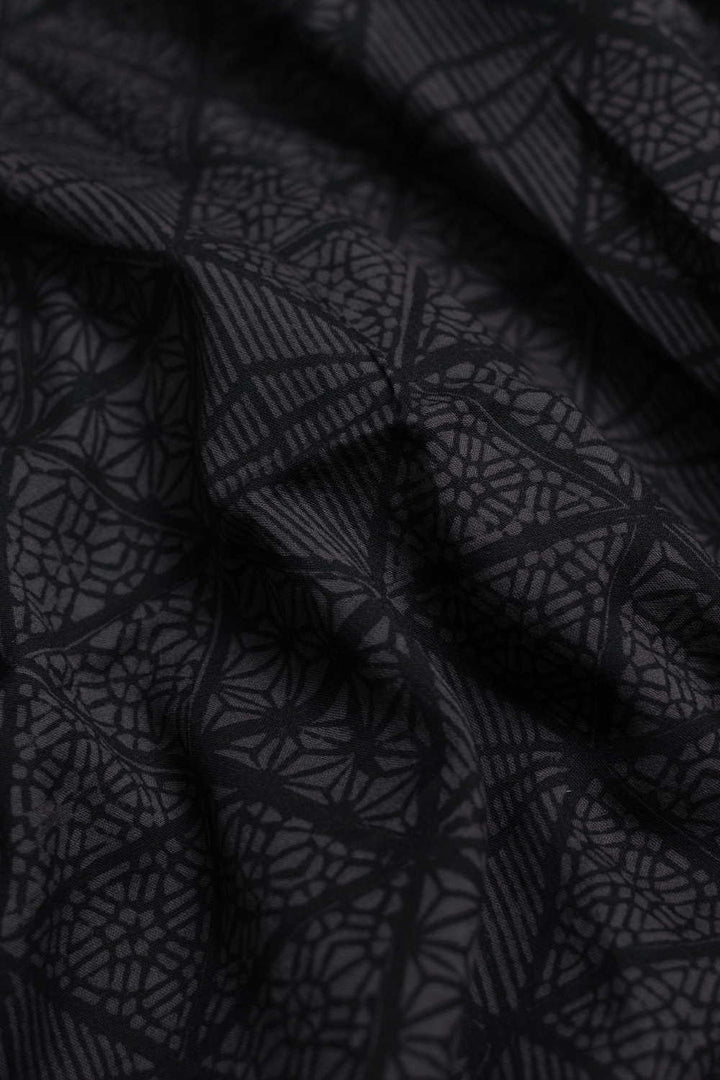 Grey Pattern Bagh Cotton Fabric - 1m
