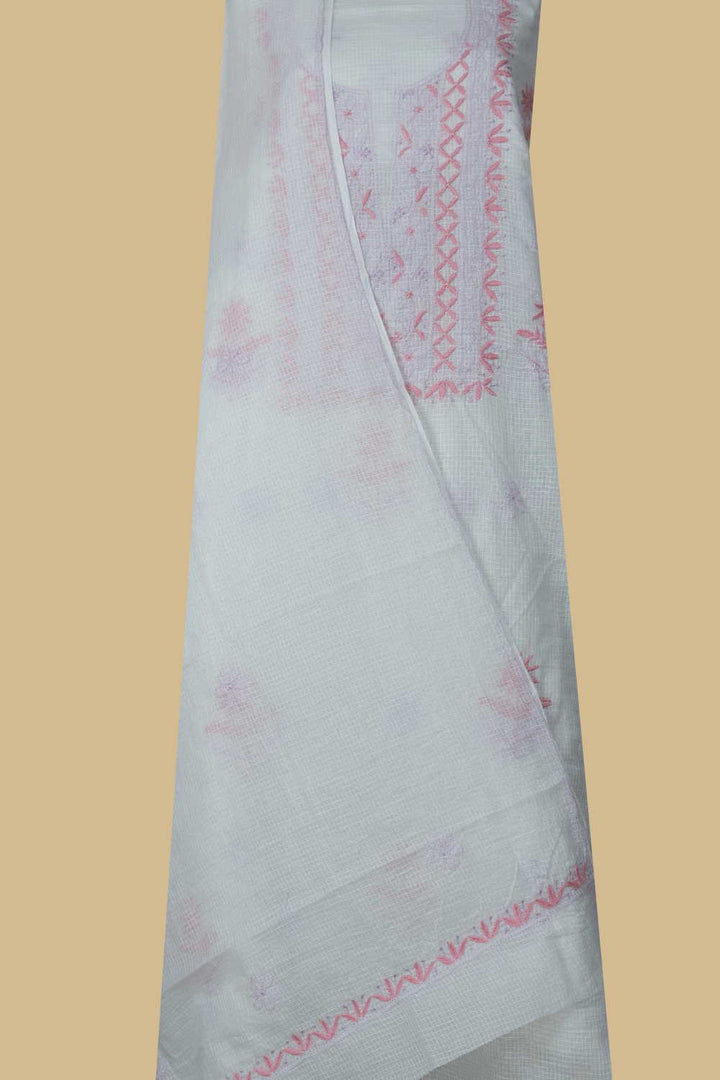 Coconut Cream Chikankari Kota Cotton Top & Dupatta