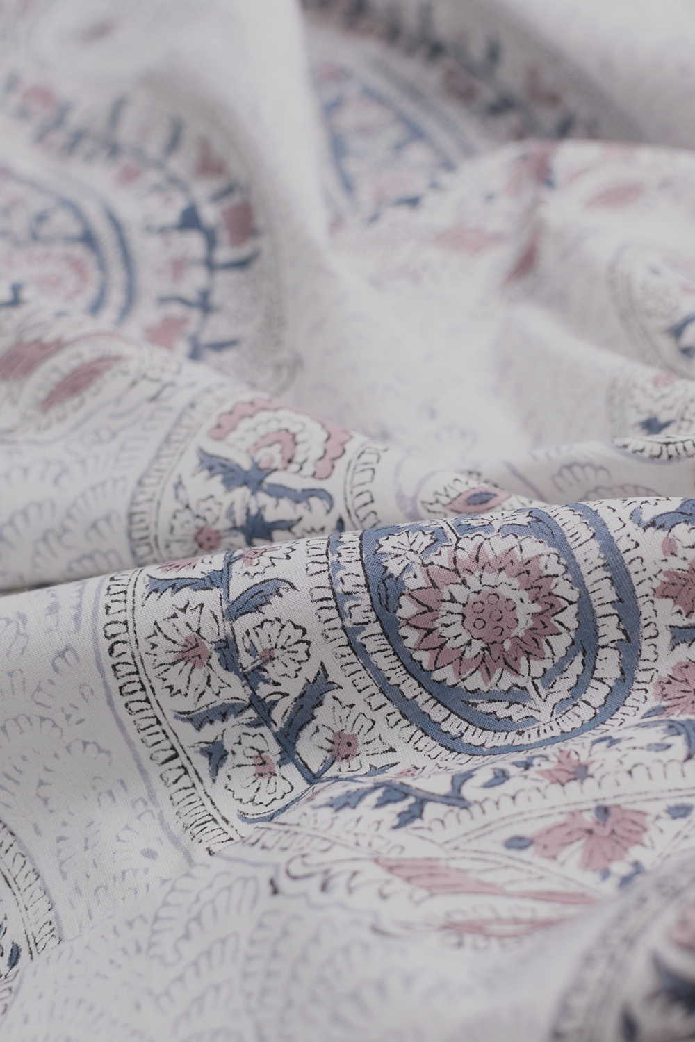 Hand block printed Sanganeri cotton fabric with floral motifs - Matkatus 
