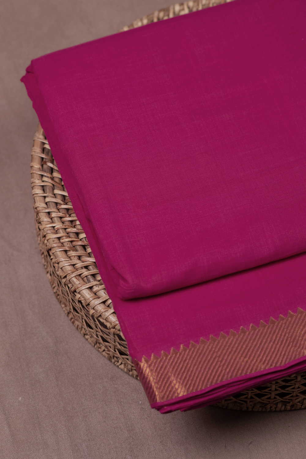 Dark Hot Pink Mangalagiri Border Cotton Fabric