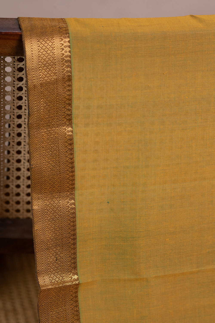 Dual Shaded Green with Yellow Mangalagiri Border Cotton Fabric