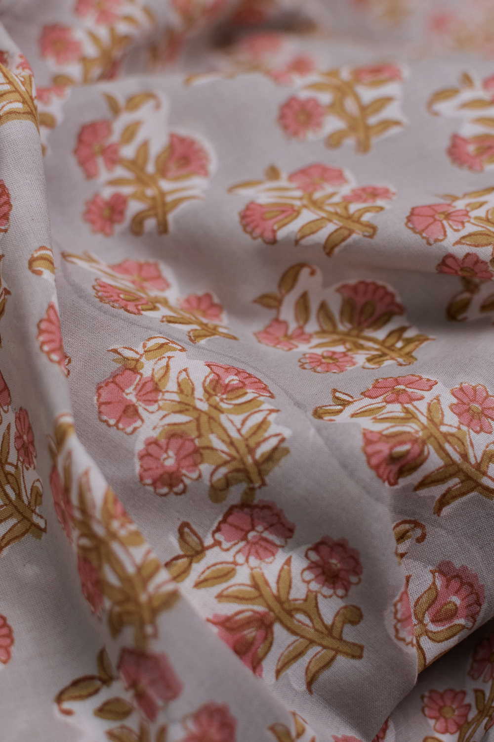 Grey with Butta Floral Sanganeri Cotton Fabric - 2m