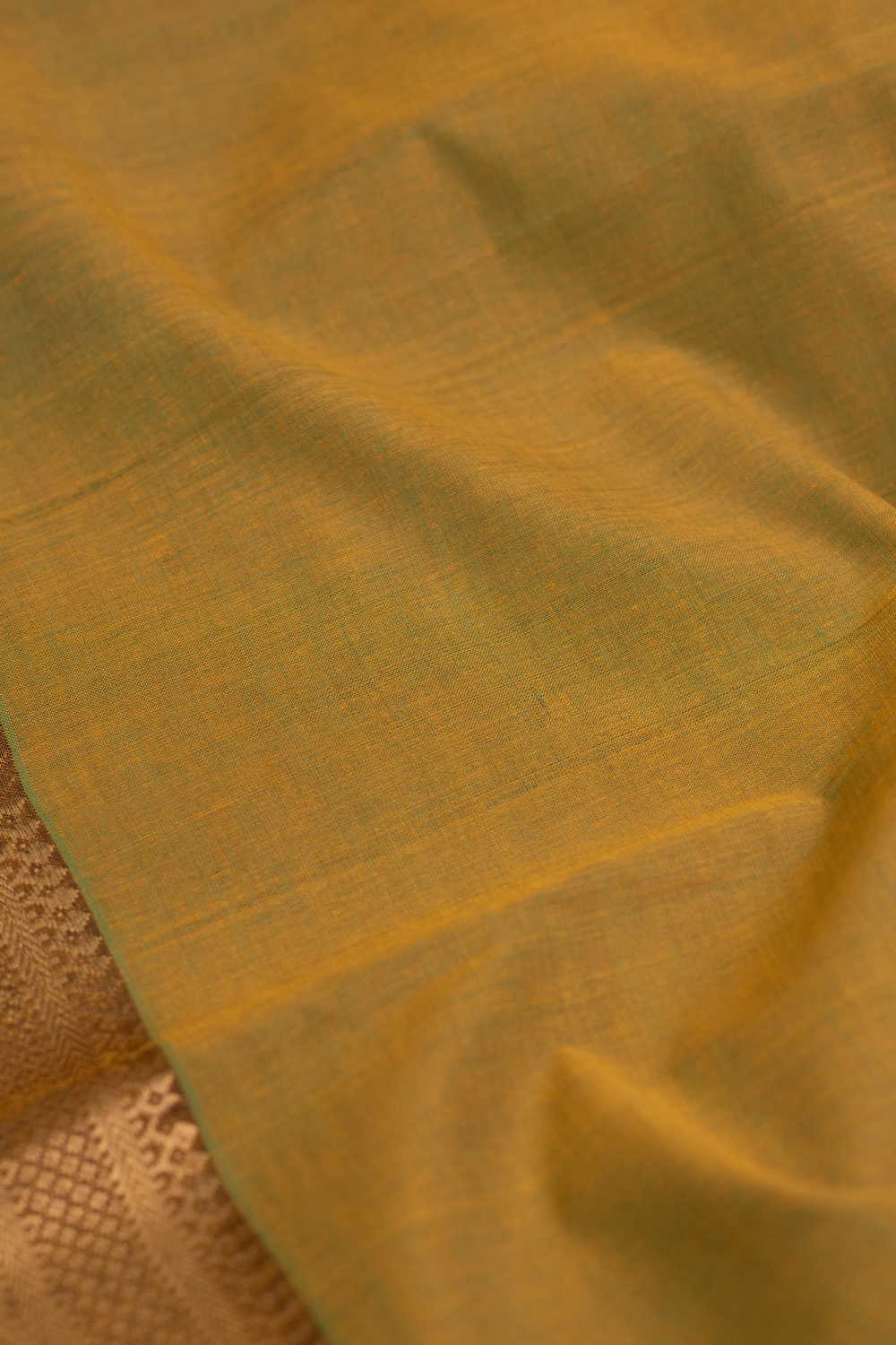 Dual Shaded Green with Yellow Mangalagiri Border Cotton Fabric