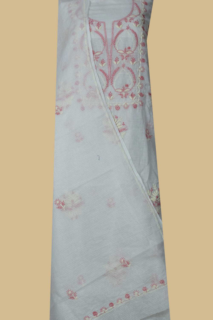 Pearl Cream Chikankari Kota Cotton Top & Dupatta