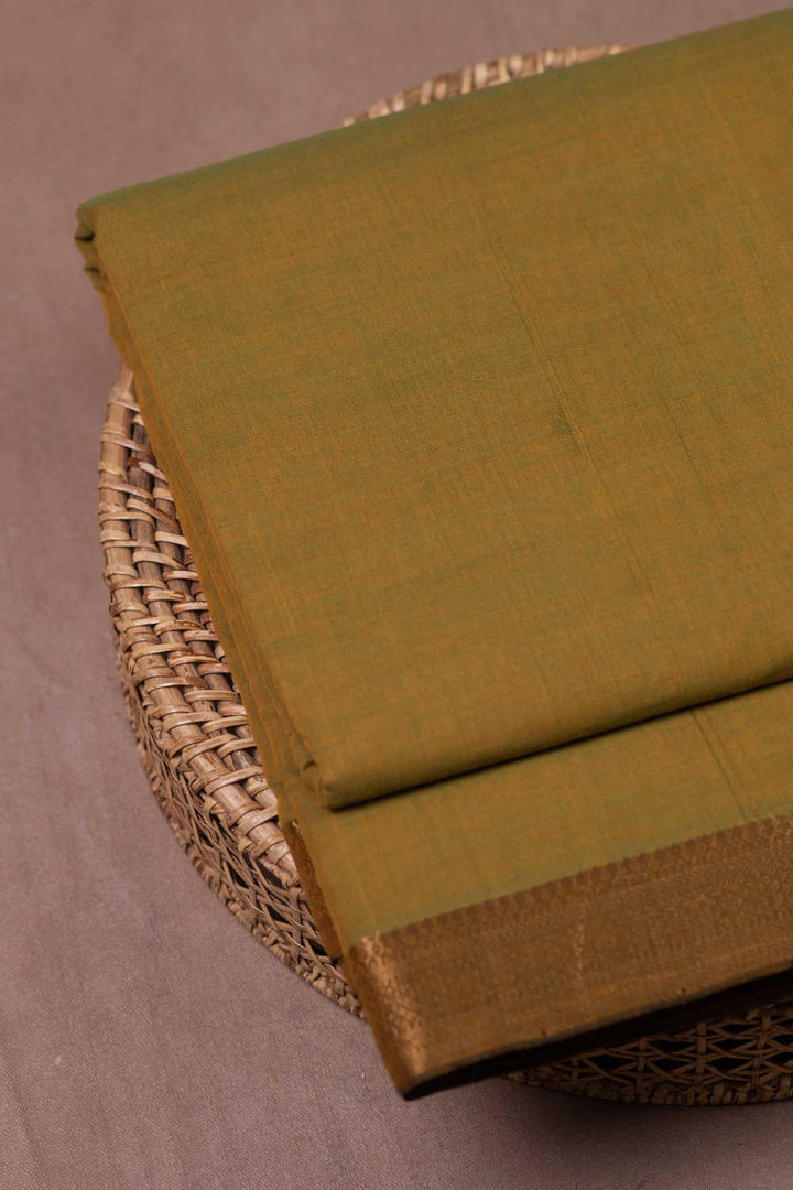 Dual Shaded Green with Yellow Mangalagiri Border Cotton Fabric