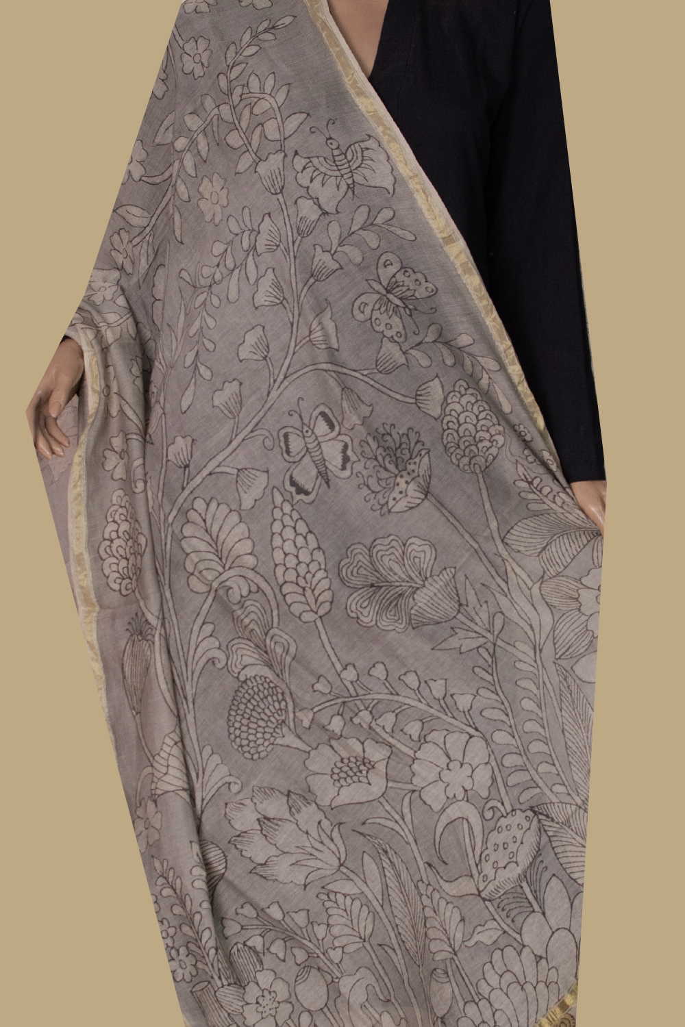 Painted Kalamkari Dupatta - Matkatus
