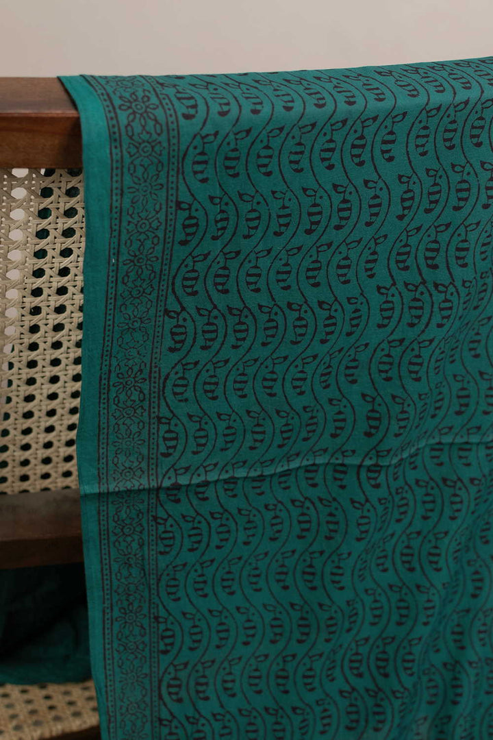 Waves Pattern on Green Bagh Cotton Fabric - 0.85m