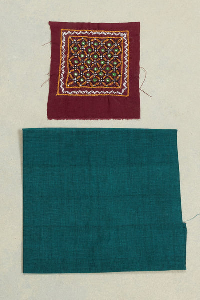 Maroon Ikat Cotton Fabric with Kutch Trim (3m)