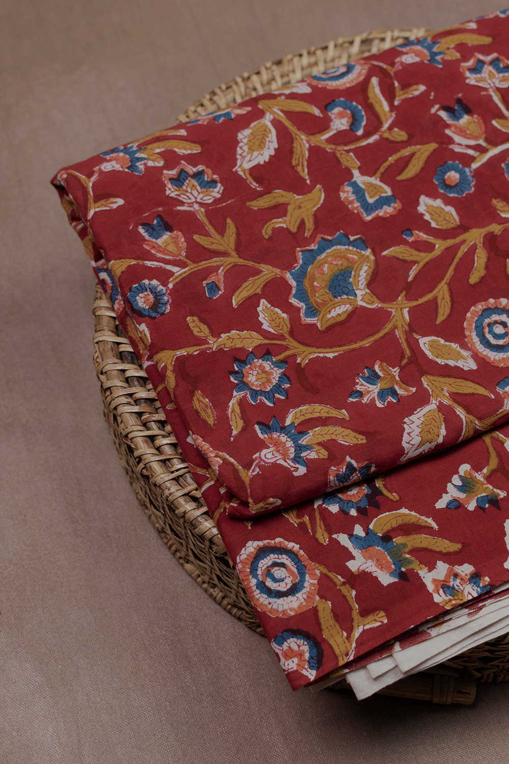 Hand block printed Sanganeri cotton fabric with floral motifs - Matkatus 