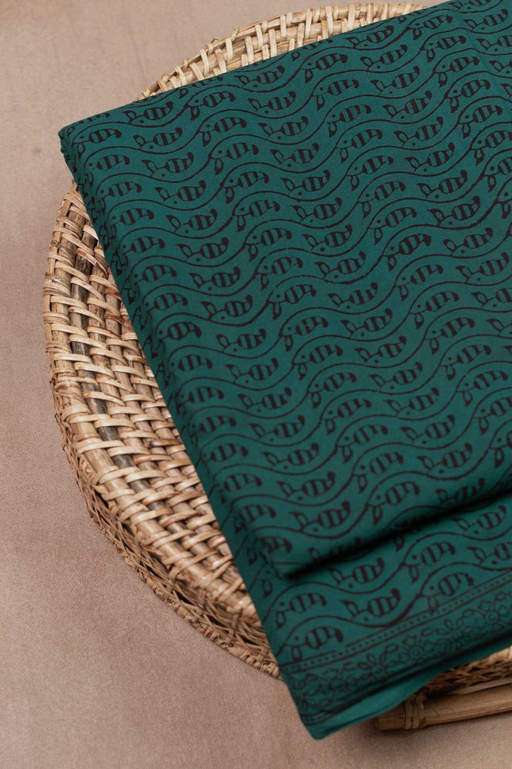 Waves Pattern on Green Bagh Cotton Fabric - 0.85m