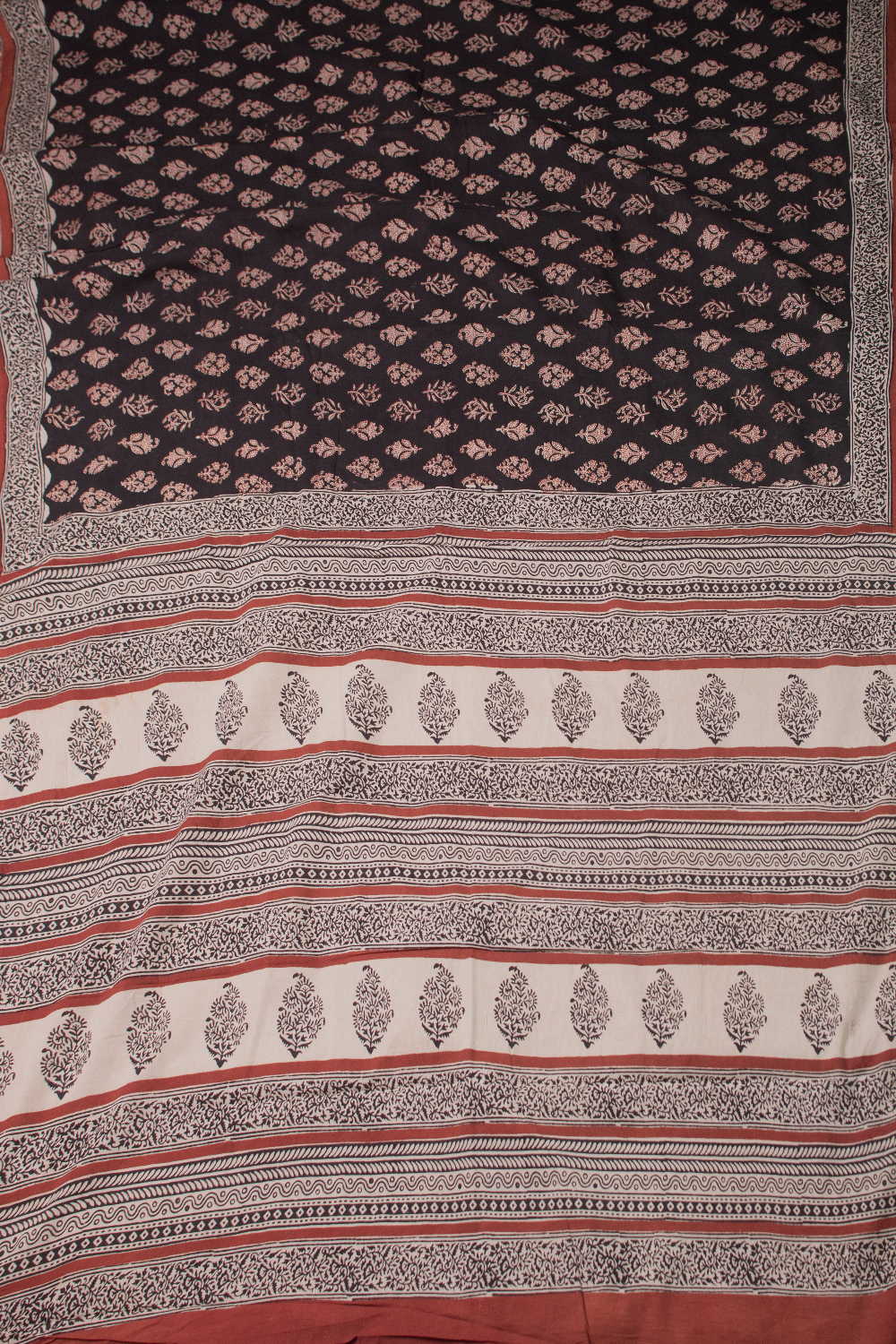 Midnight Buttas on Black Block Printed Mul Cotton saree