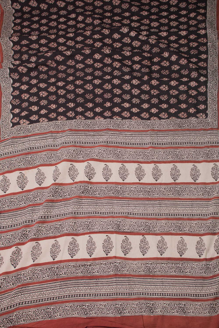 Midnight Buttas on Black Block Printed Mul Cotton saree