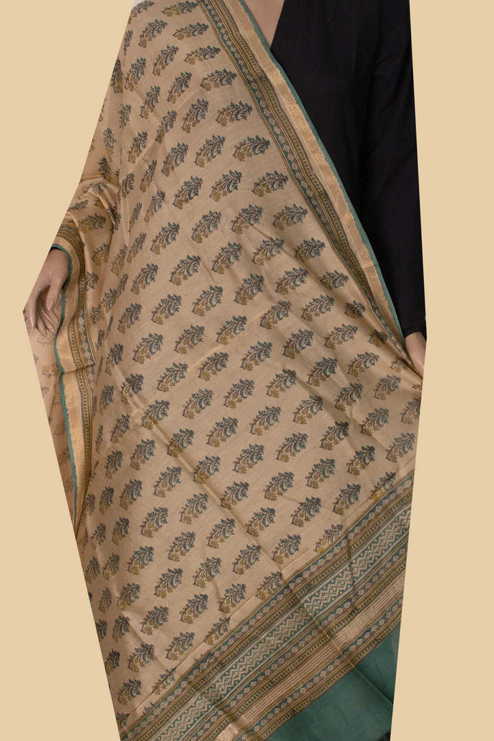 Butta Floral Block Printed Chanderi Dupatta